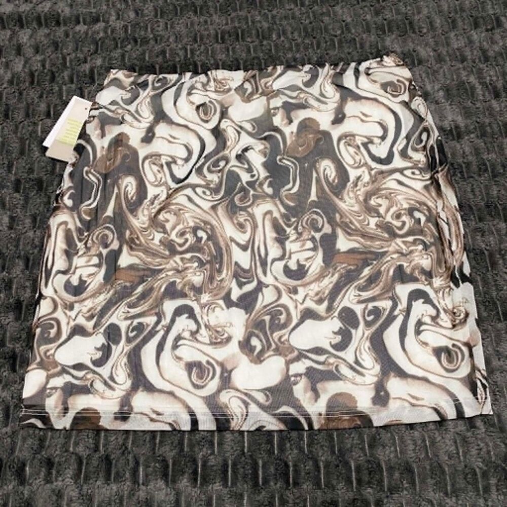 BP. White Brown Spacey Print Mesh Mini Skirt Women's Small NWT Nordstrom